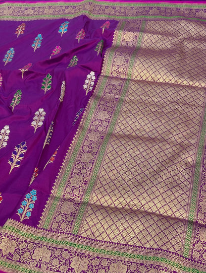 Purple Handwoven Banarasi Katan Silk Saree