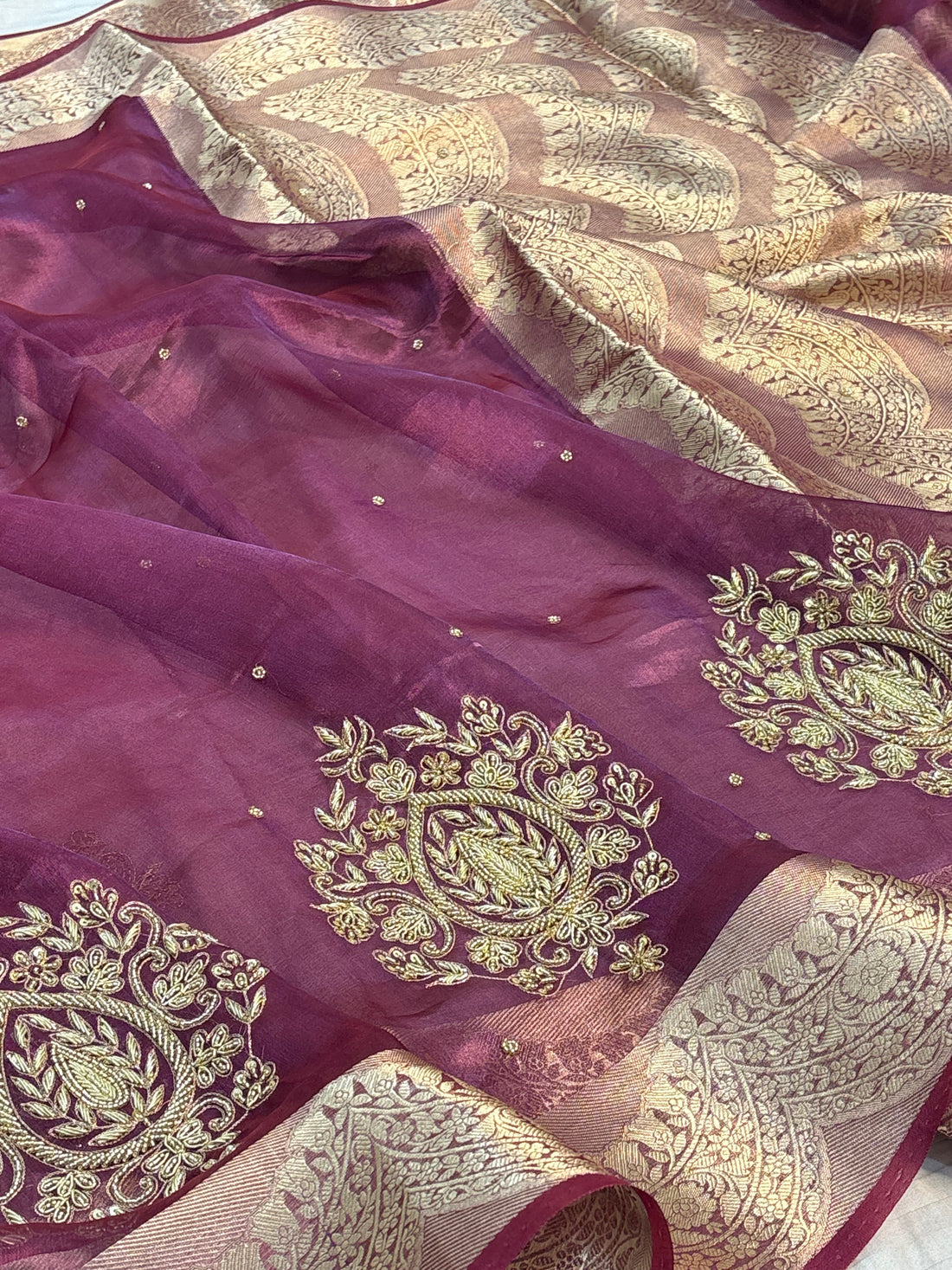 Pure Purple Handloom Tissue Saree