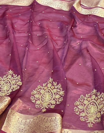 Pure Purple Handloom Tissue Saree