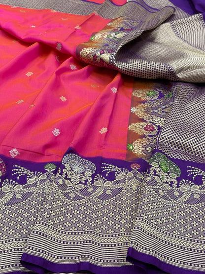 Bright Pink Saree Banarasi Pure Katan Silk Handwoven Saree