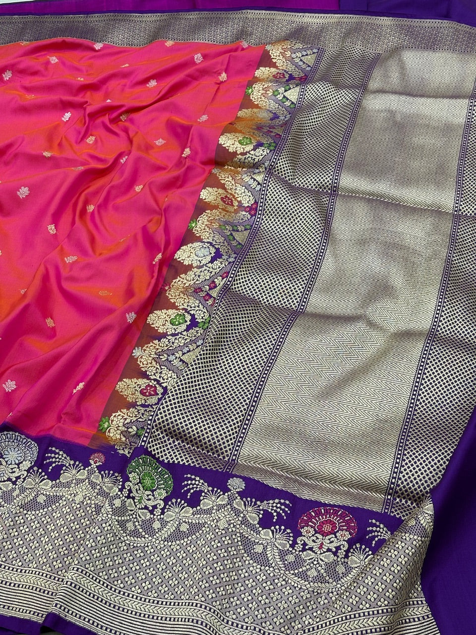 Bright Pink Saree Banarasi Pure Katan Silk Handwoven Saree