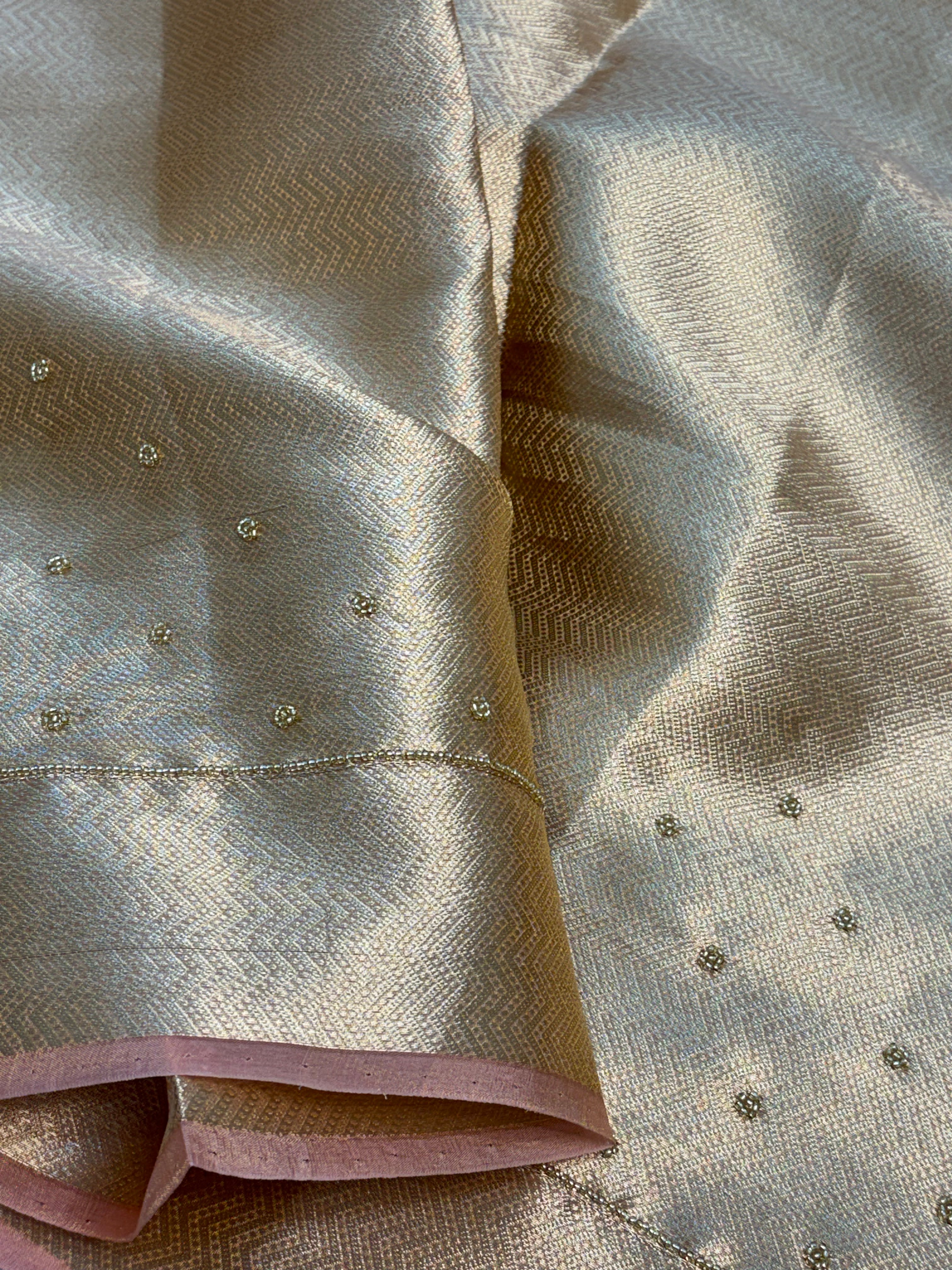 Pure Peach Handloom Tissue Banarasi Saree