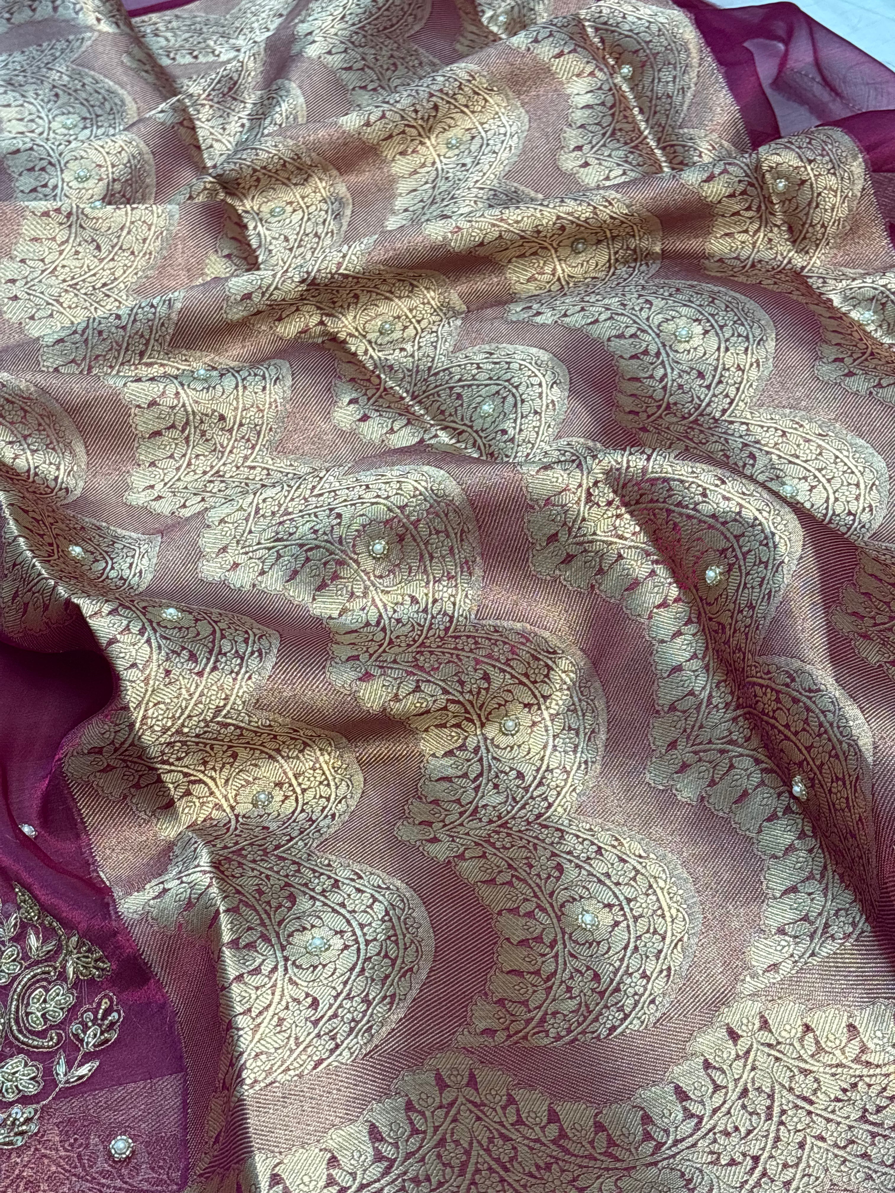 Pure Rani Pink Handloom Tissue Saree