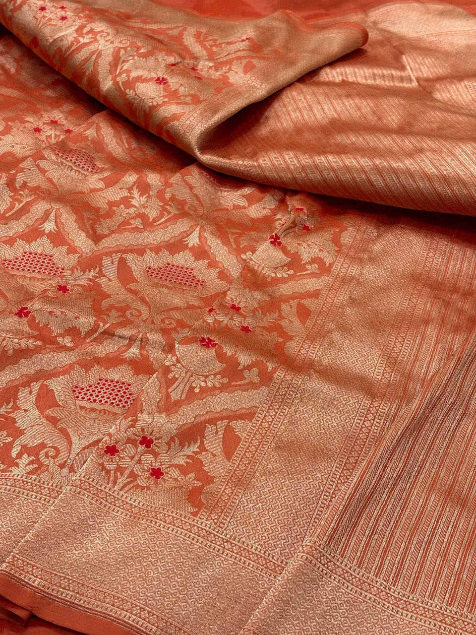 Orange Banarasi Katan Brocade Silk Saree