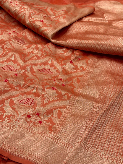 Orange Banarasi Katan Brocade Silk Saree