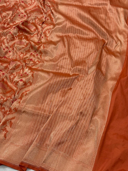 Orange Banarasi Katan Brocade Silk Saree