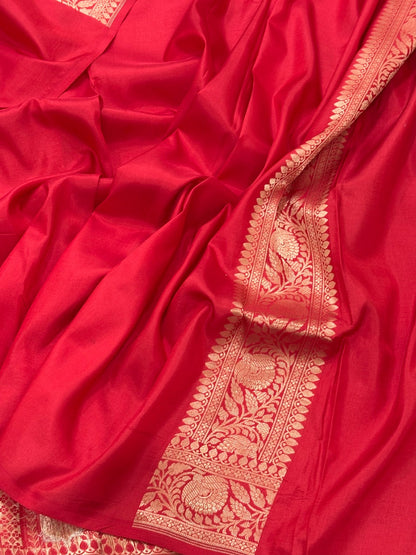 Red Banarasi Katan Brocade Silk Saree
