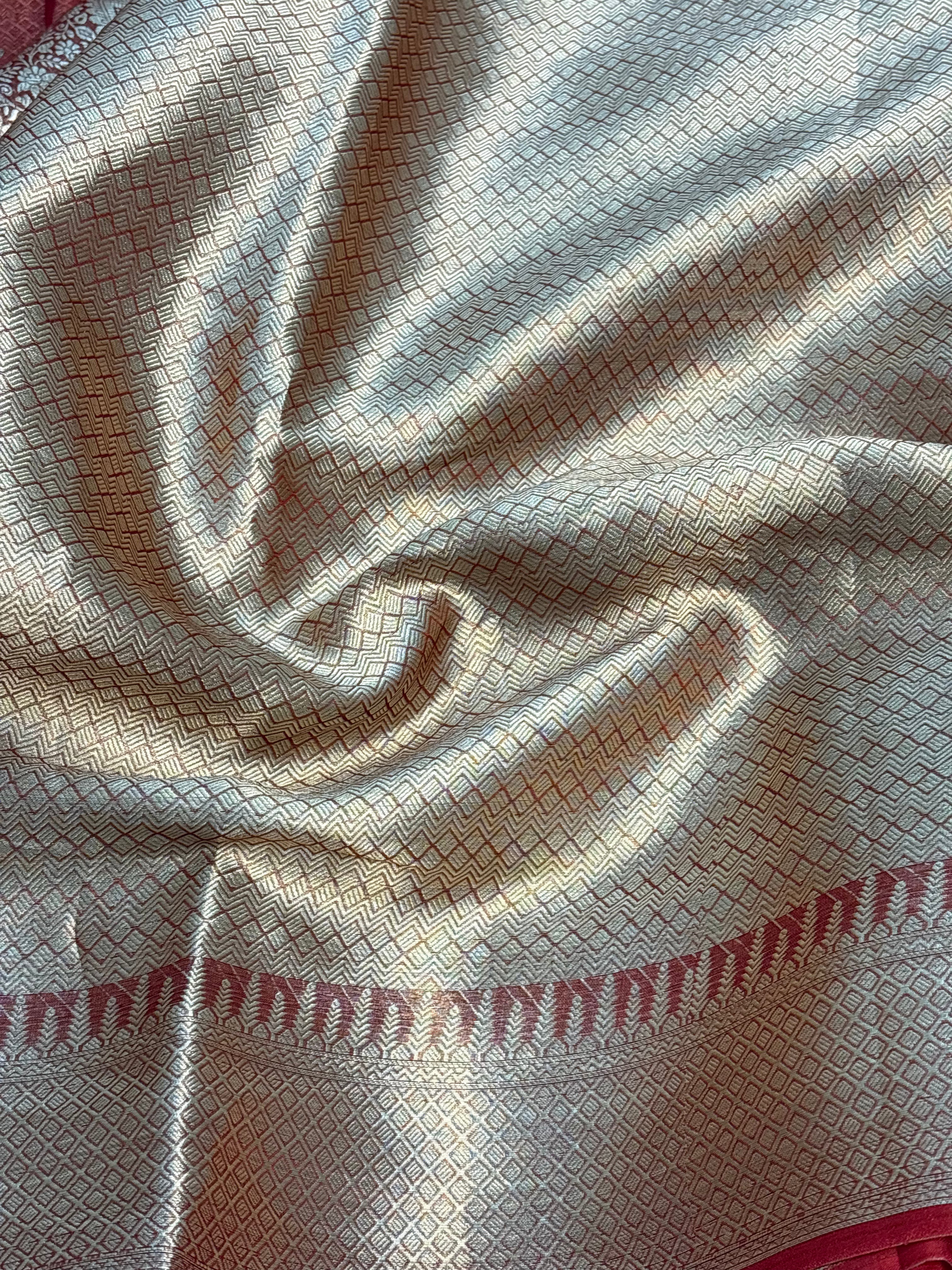 Pure Red Handloom Tissue Banarasi Saree