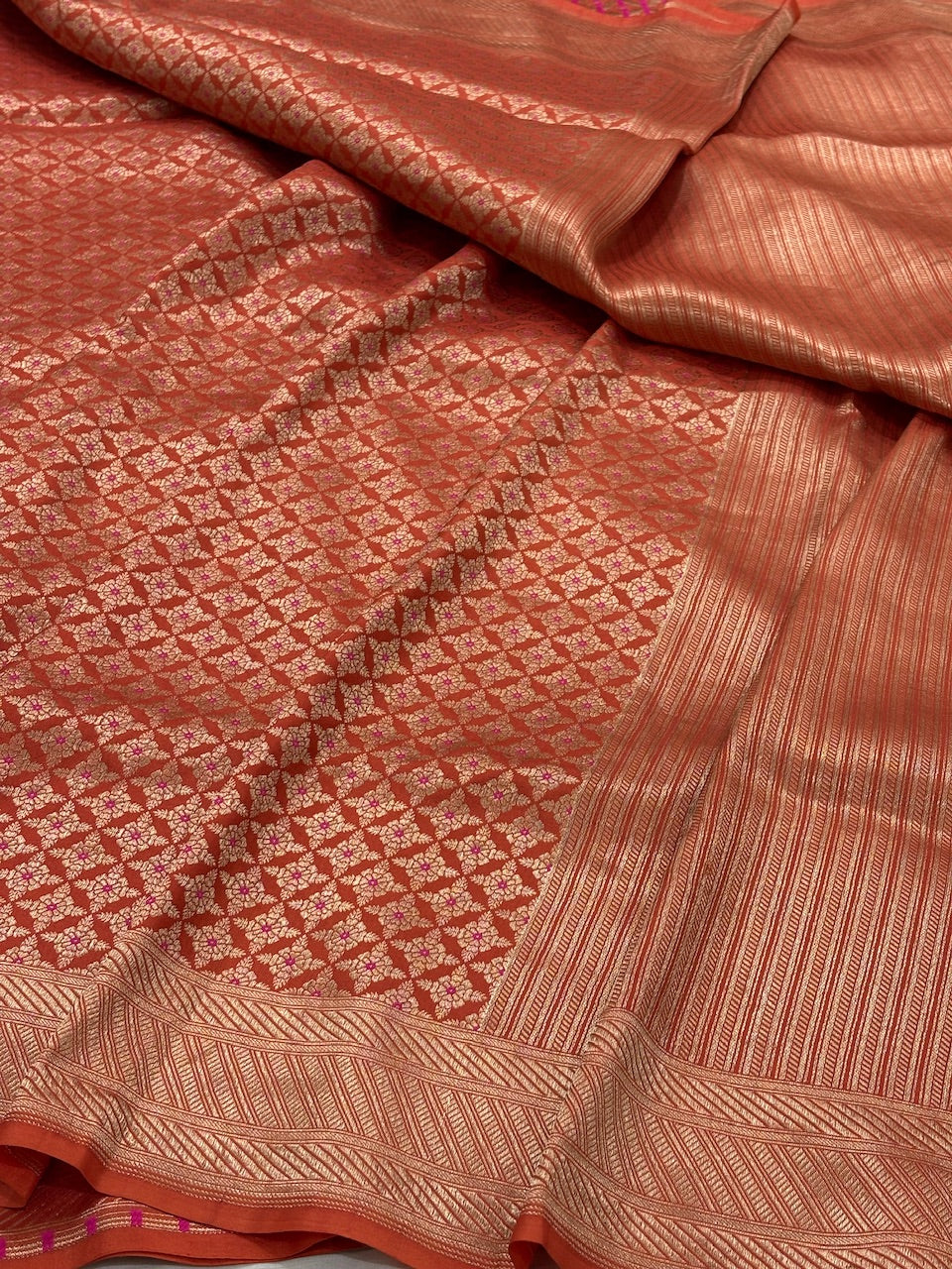 Orange Banarasi Katan Brocade Silk Saree