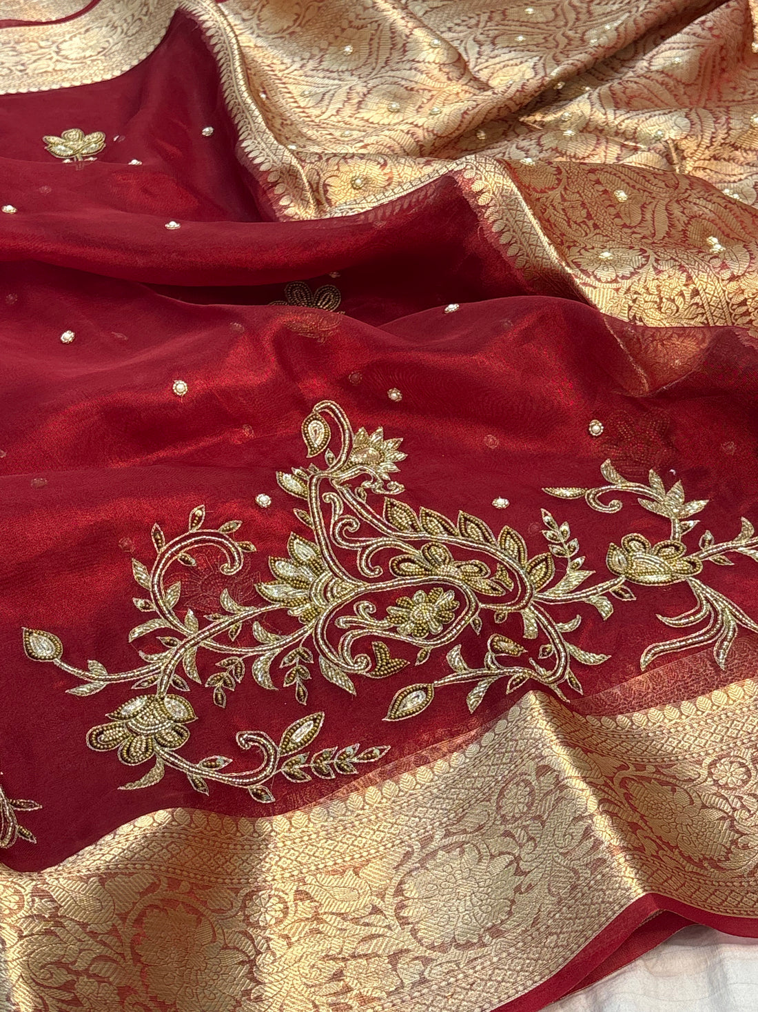 Pure Maroon Handloom Tissue Saree