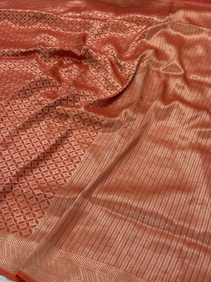 Orange Banarasi Katan Brocade Silk Saree