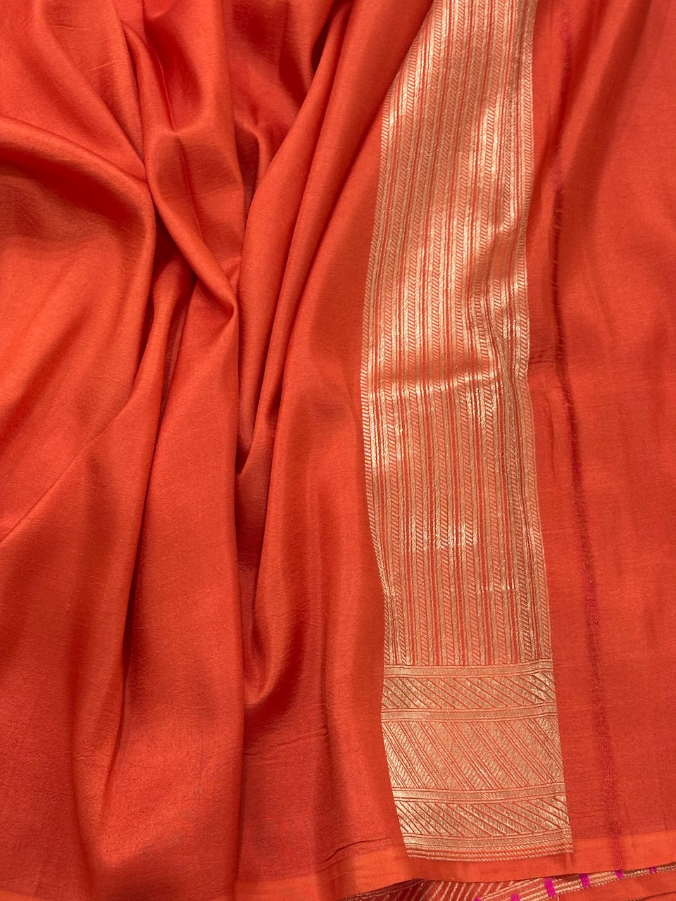 Orange Banarasi Katan Brocade Silk Saree