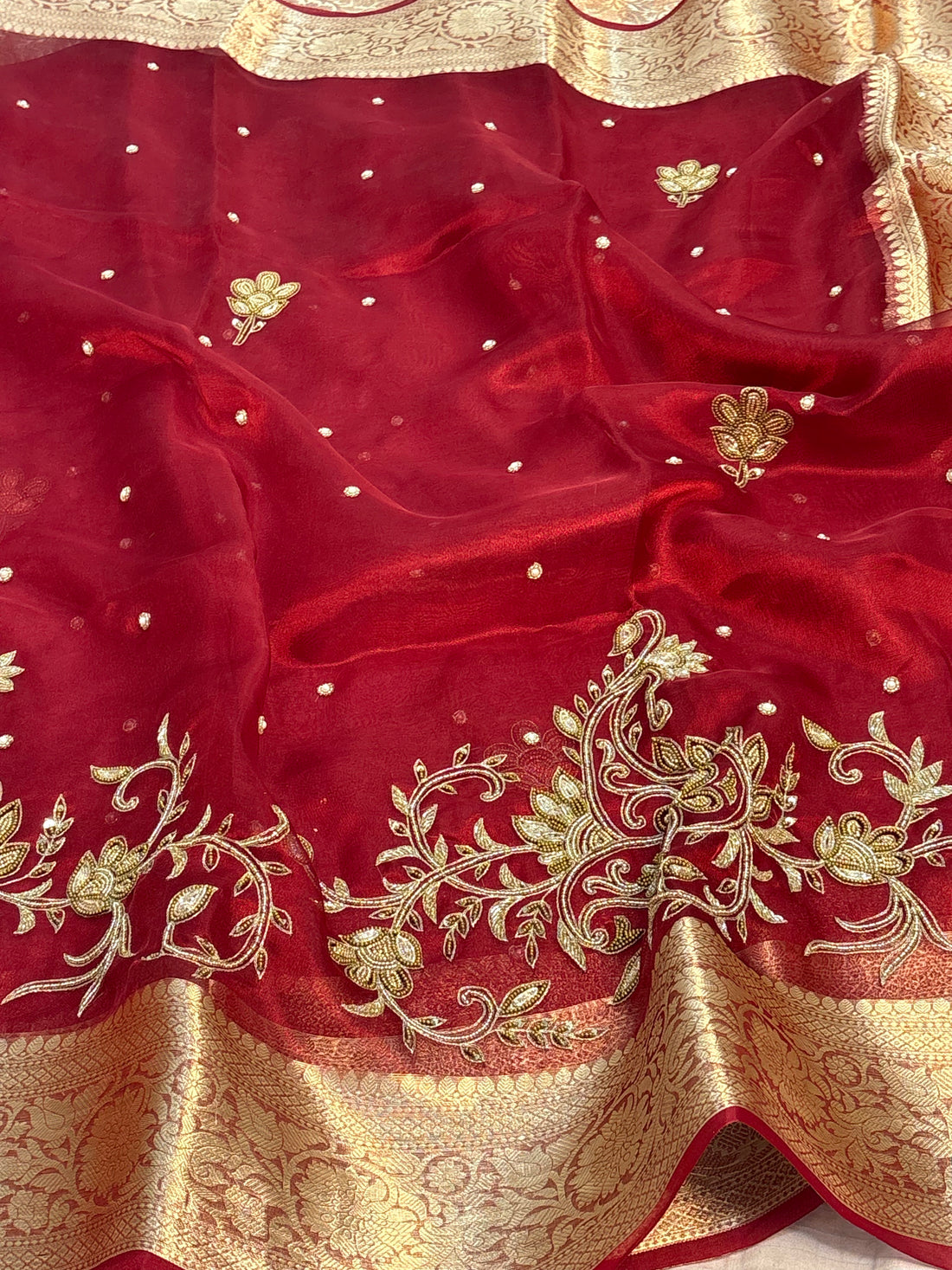 Pure Maroon Handloom Tissue Saree