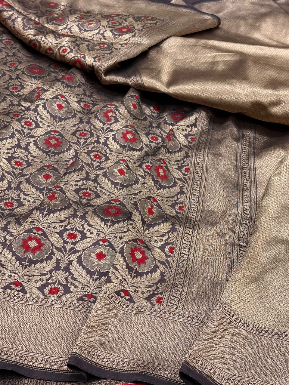 Aumbergine Purple Banarasi Katan Brocade Silk Saree