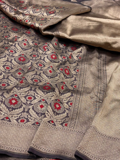 Aumbergine Purple Banarasi Katan Brocade Silk Saree