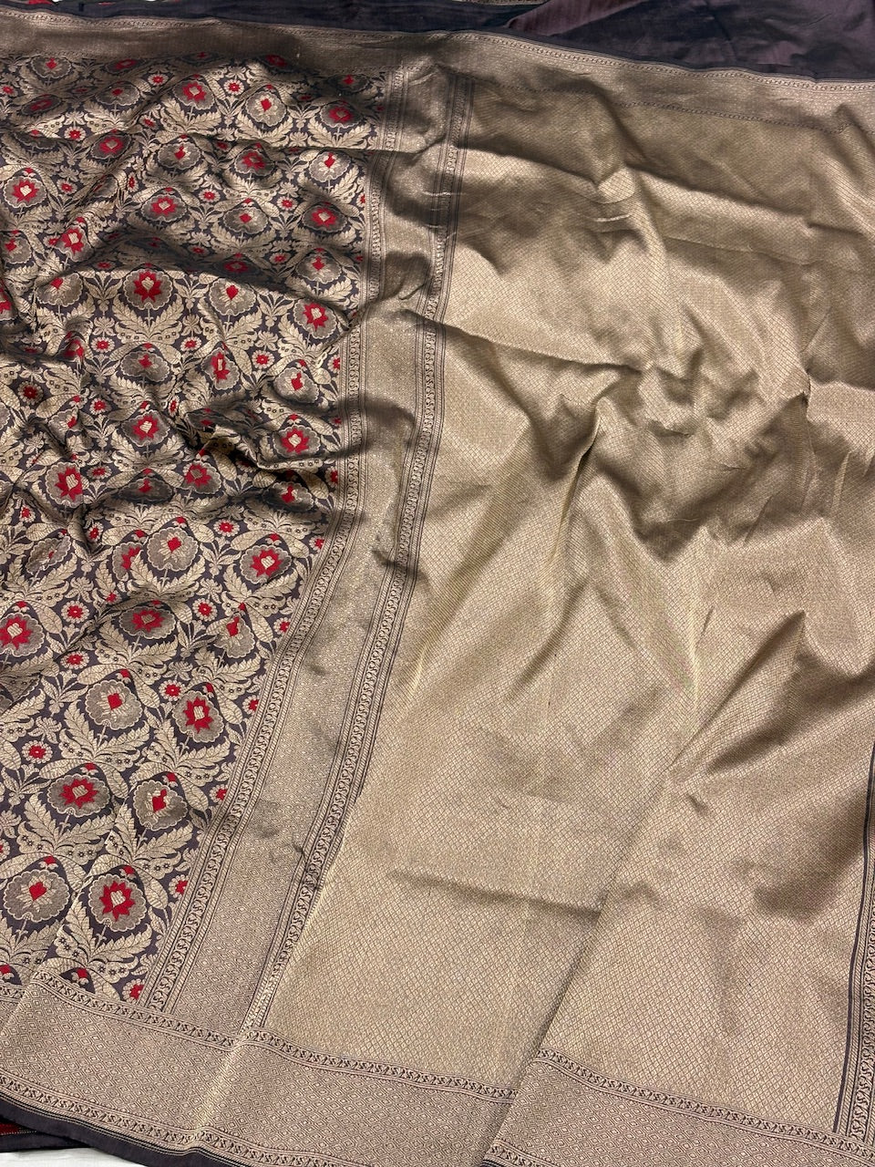 Aumbergine Purple Banarasi Katan Brocade Silk Saree