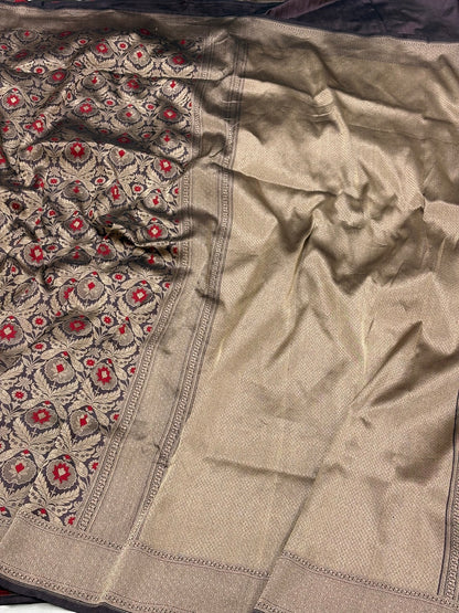 Aumbergine Purple Banarasi Katan Brocade Silk Saree