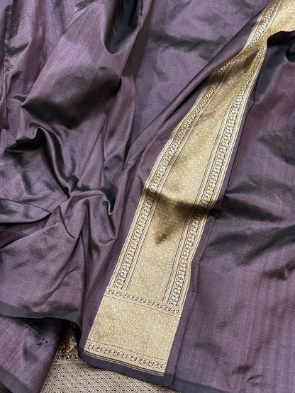 Aumbergine Purple Banarasi Katan Brocade Silk Saree