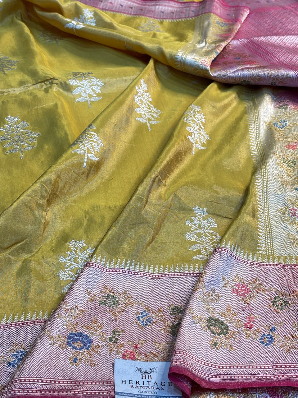 Yellow Tissue Banarasi Silk Handwoven Saree