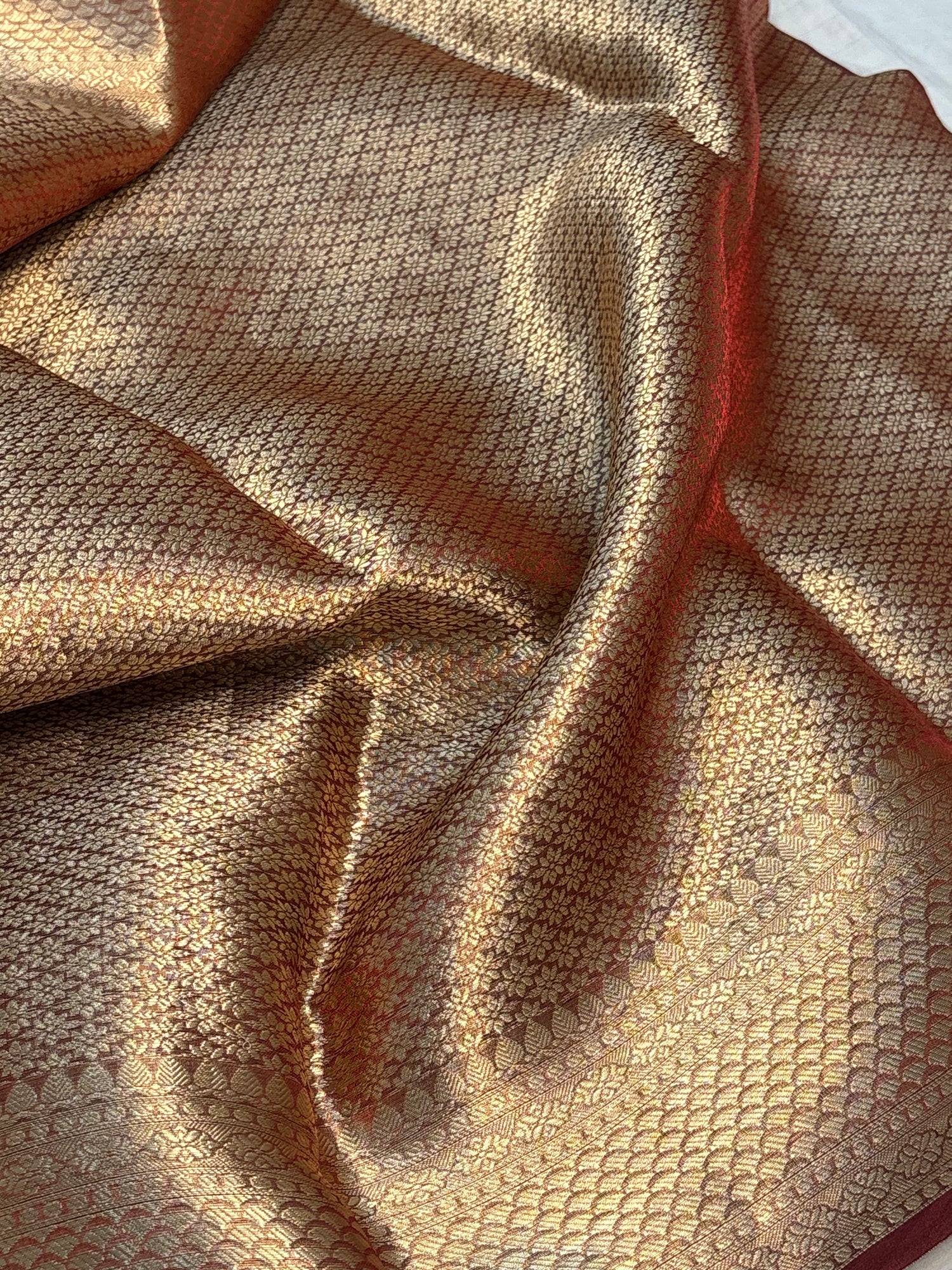Pure Maroon Handloom Tissue Embroidery Work Saree