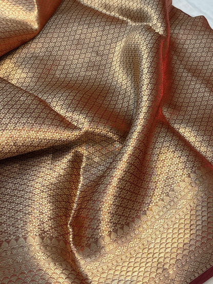 Pure Maroon Handloom Tissue Embroidery Work Saree