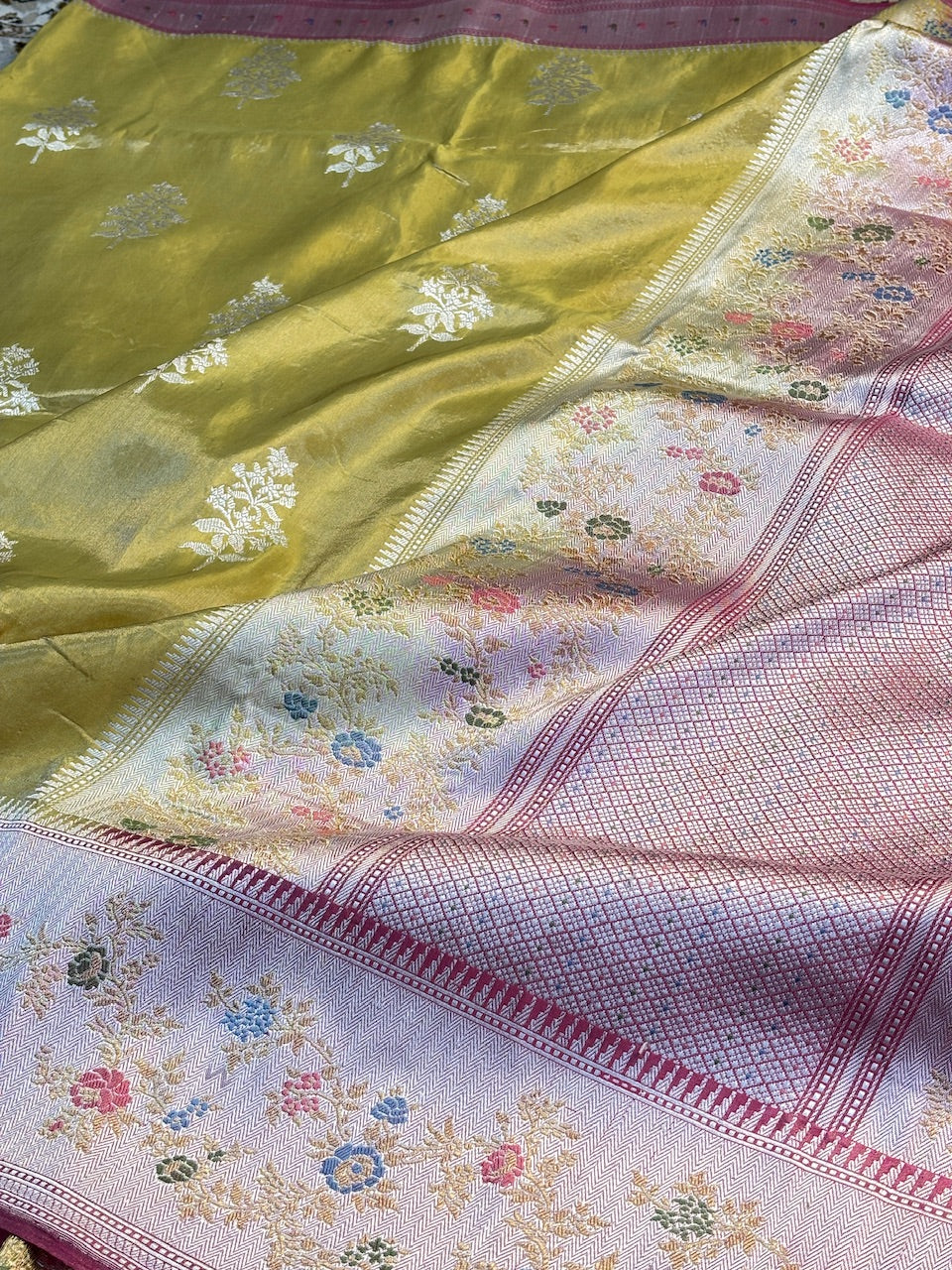 Yellow Tissue Banarasi Silk Handwoven Saree