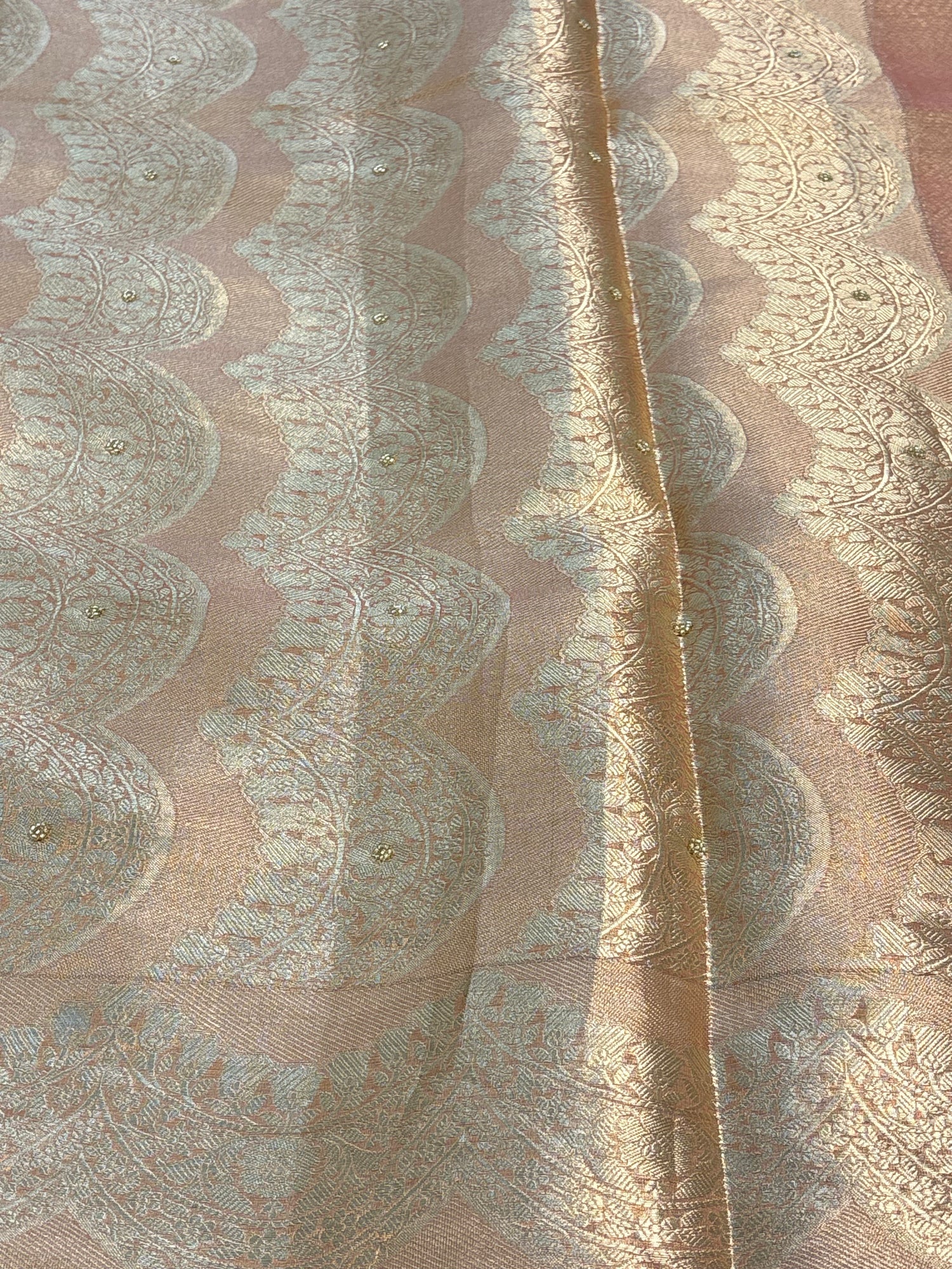Pure Peach Handloom Tissue Banarasi Saree