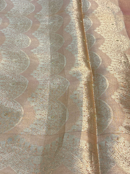 Pure Peach Handloom Tissue Banarasi Saree