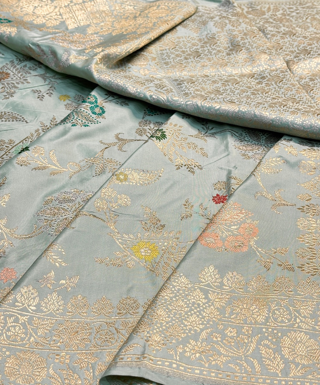 Gray Pure Banarasi Katan Silk Handloom Saree