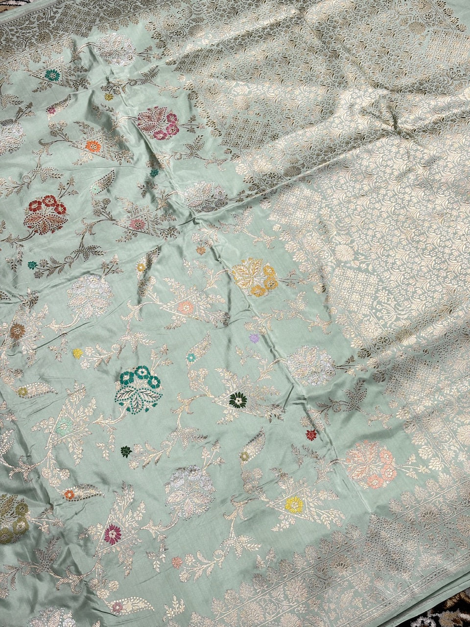 Gray Pure Banarasi Katan Silk Handloom Saree