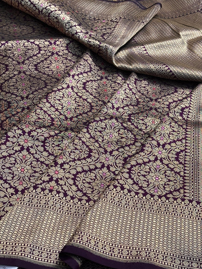 Magenta Banarasi Katan Brocade Silk Saree
