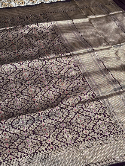 Magenta Banarasi Katan Brocade Silk Saree