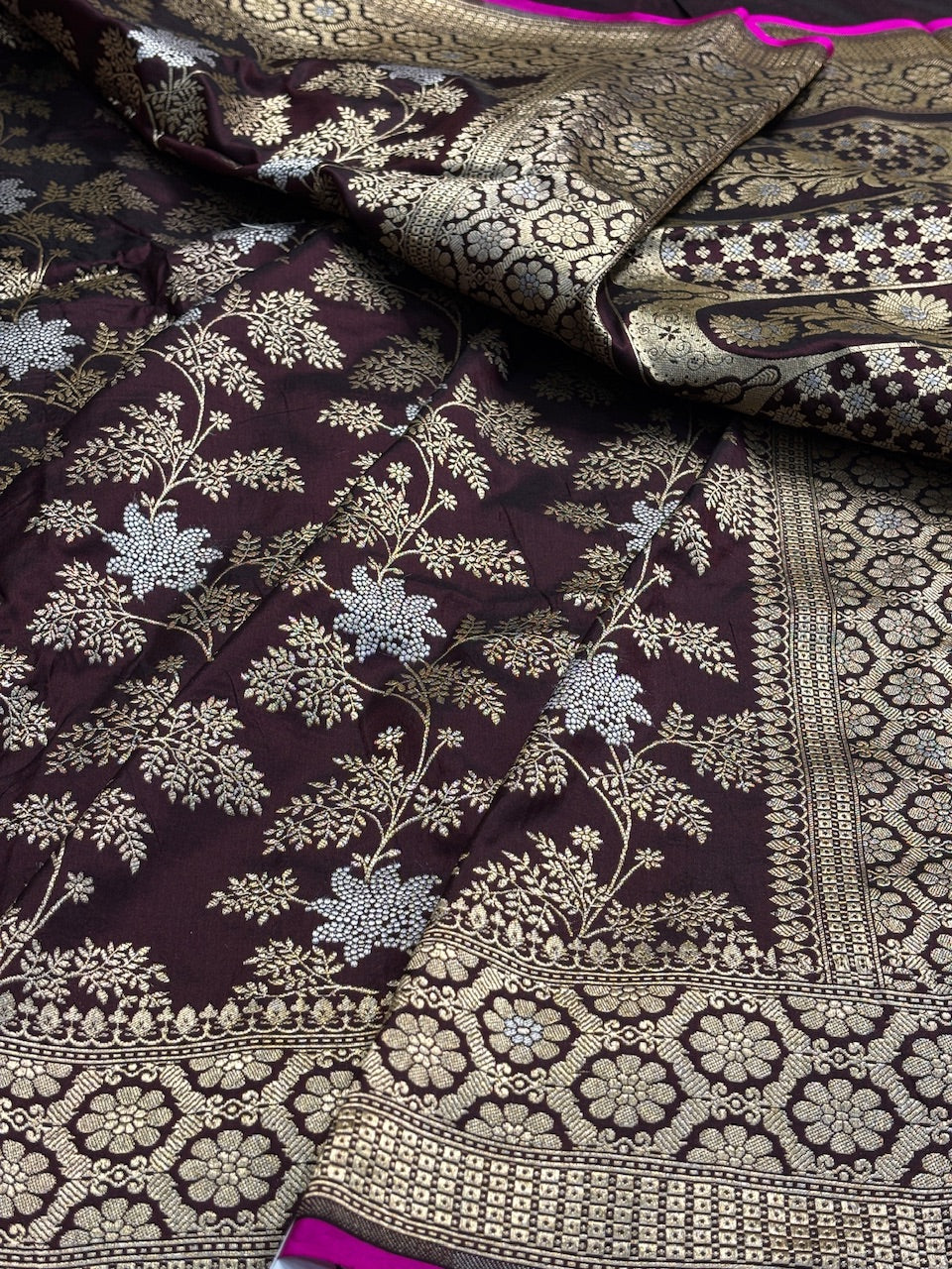 Brown Pure Banarasi Sona Rupa Katan Silk Saree