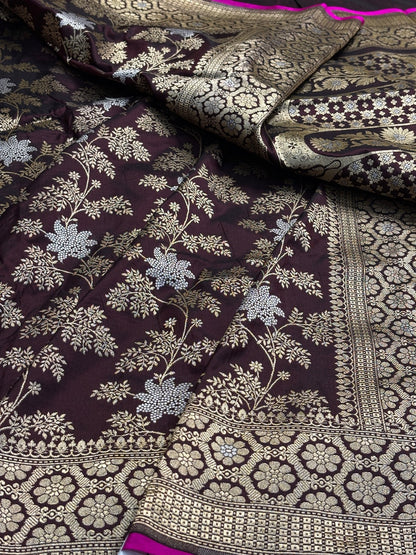 Brown Pure Banarasi Sona Rupa Katan Silk Saree