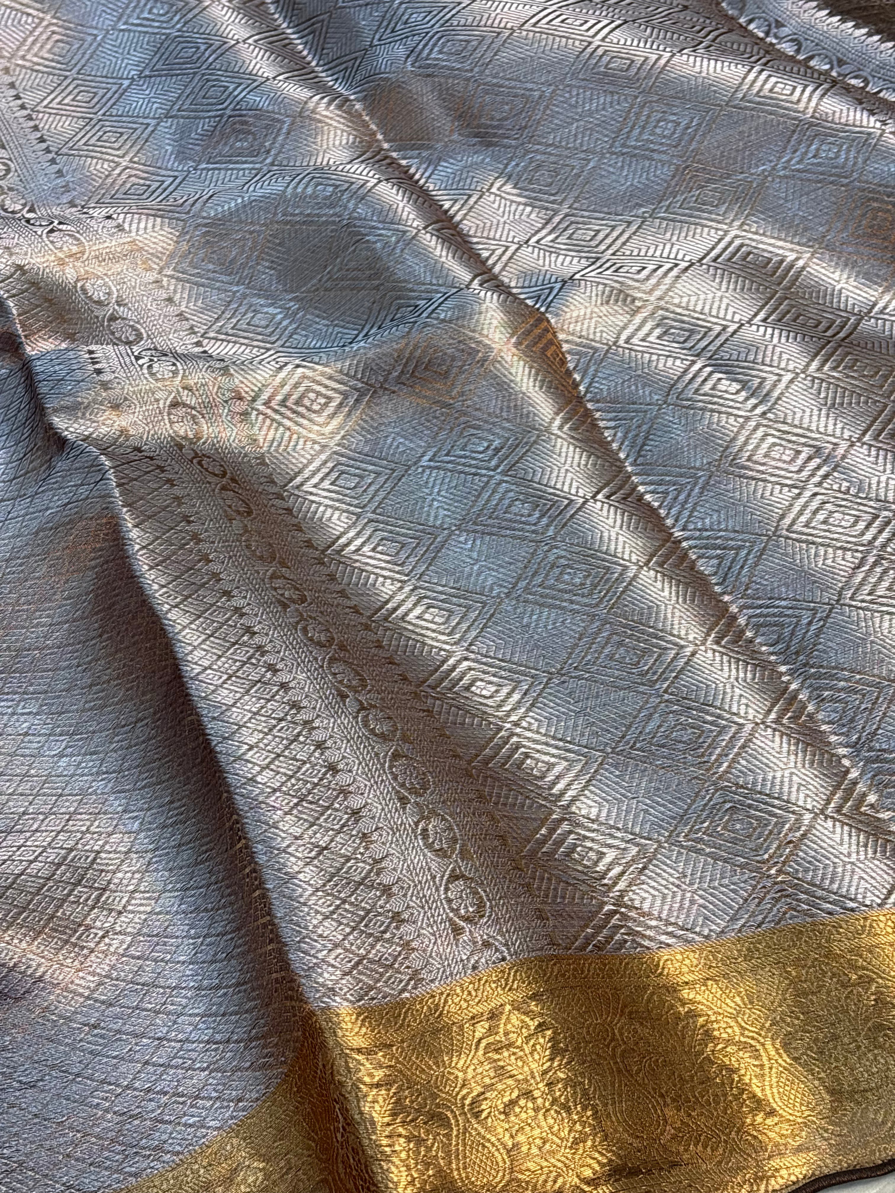 Brown Handloom Tissue Banarasi Brocade Saree