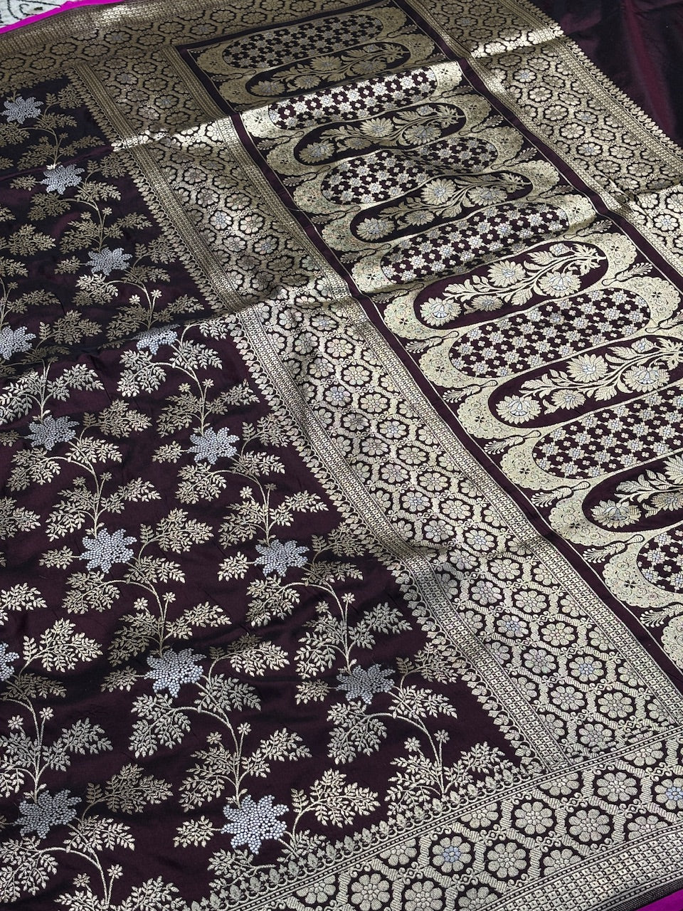 Brown Pure Banarasi Sona Rupa Katan Silk Saree