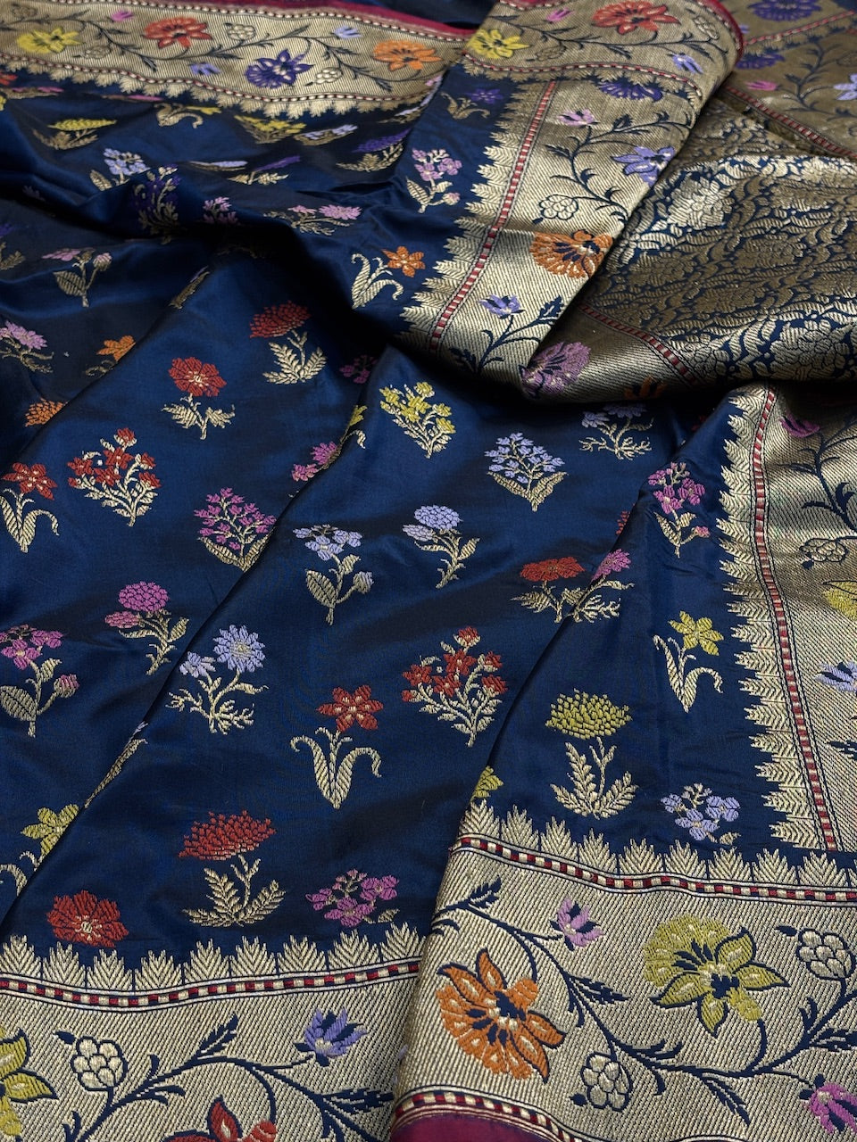 Navy Blue Pure Banarasi Katan Silk Handloom Saree