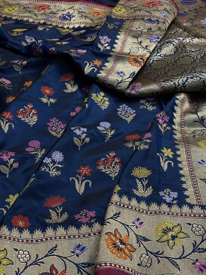 Navy Blue Pure Banarasi Katan Silk Handloom Saree