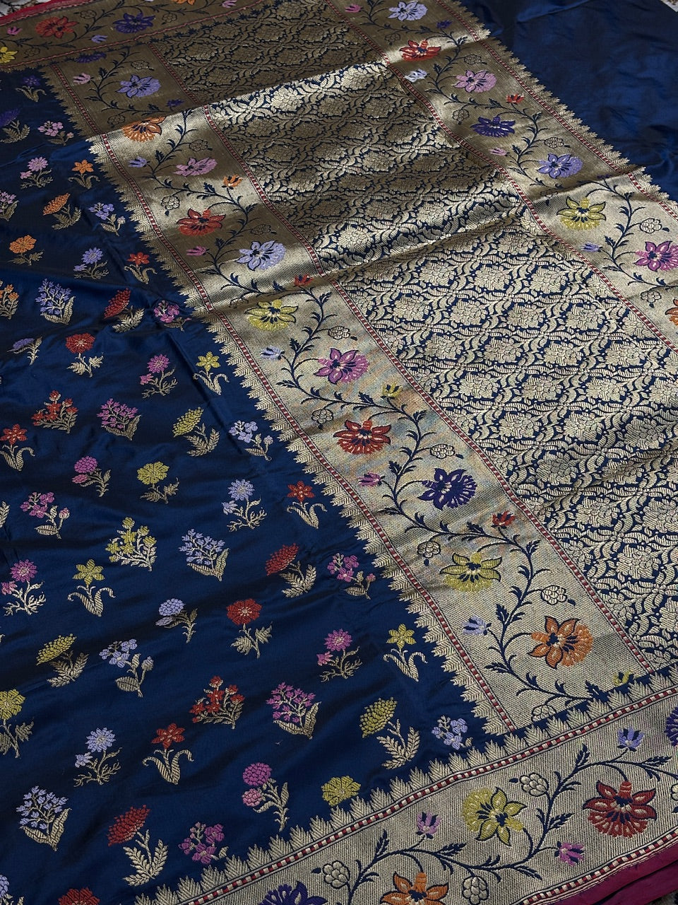 Navy Blue Pure Banarasi Katan Silk Handloom Saree