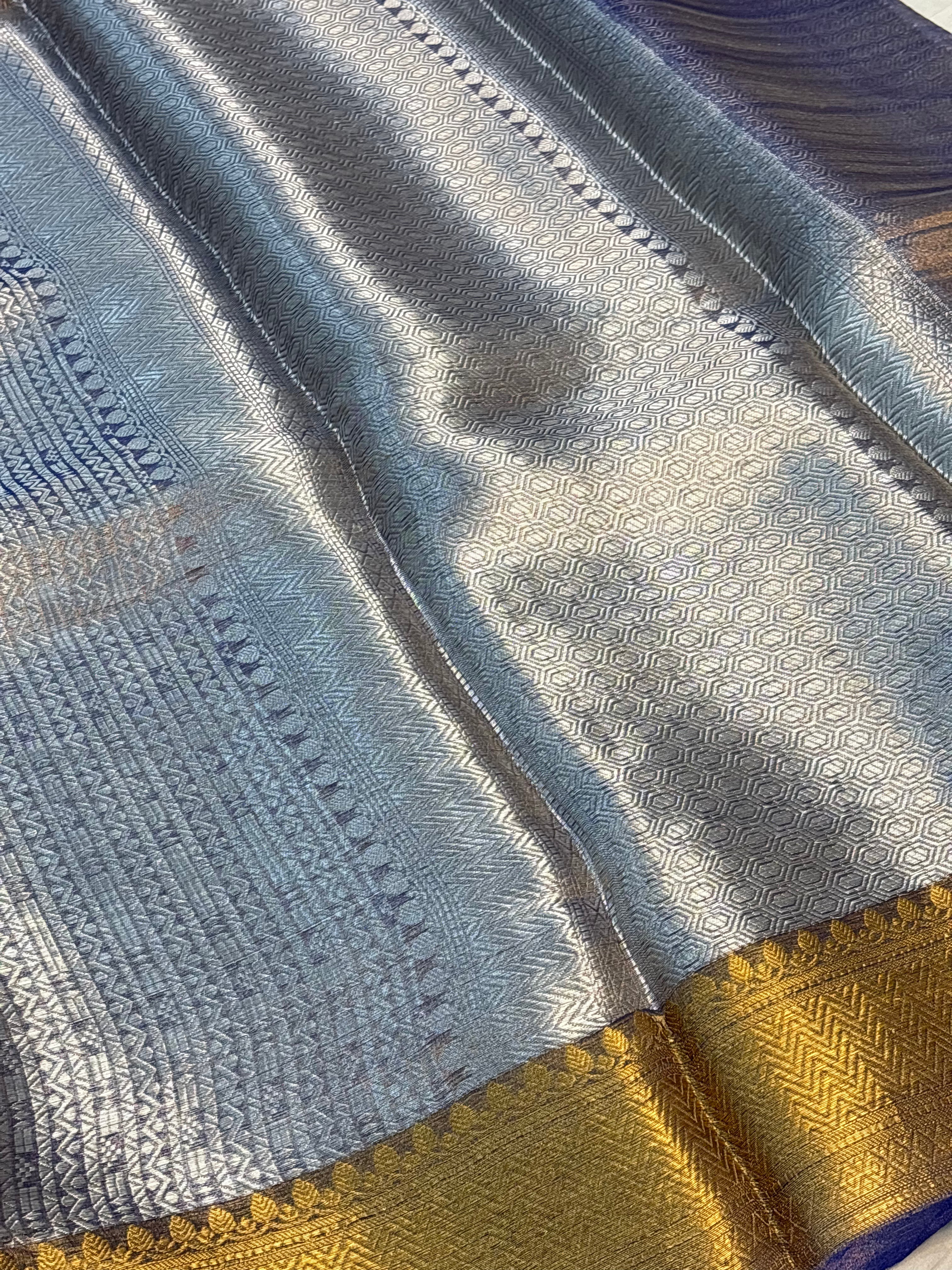 Royal Blue Handloom Tissue Banarasi Brocade Saree