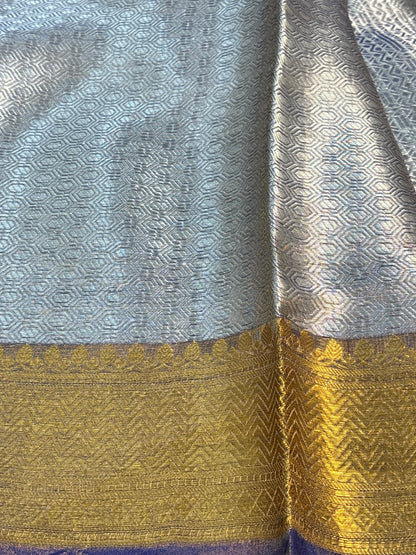Royal Blue Handloom Tissue Banarasi Brocade Saree
