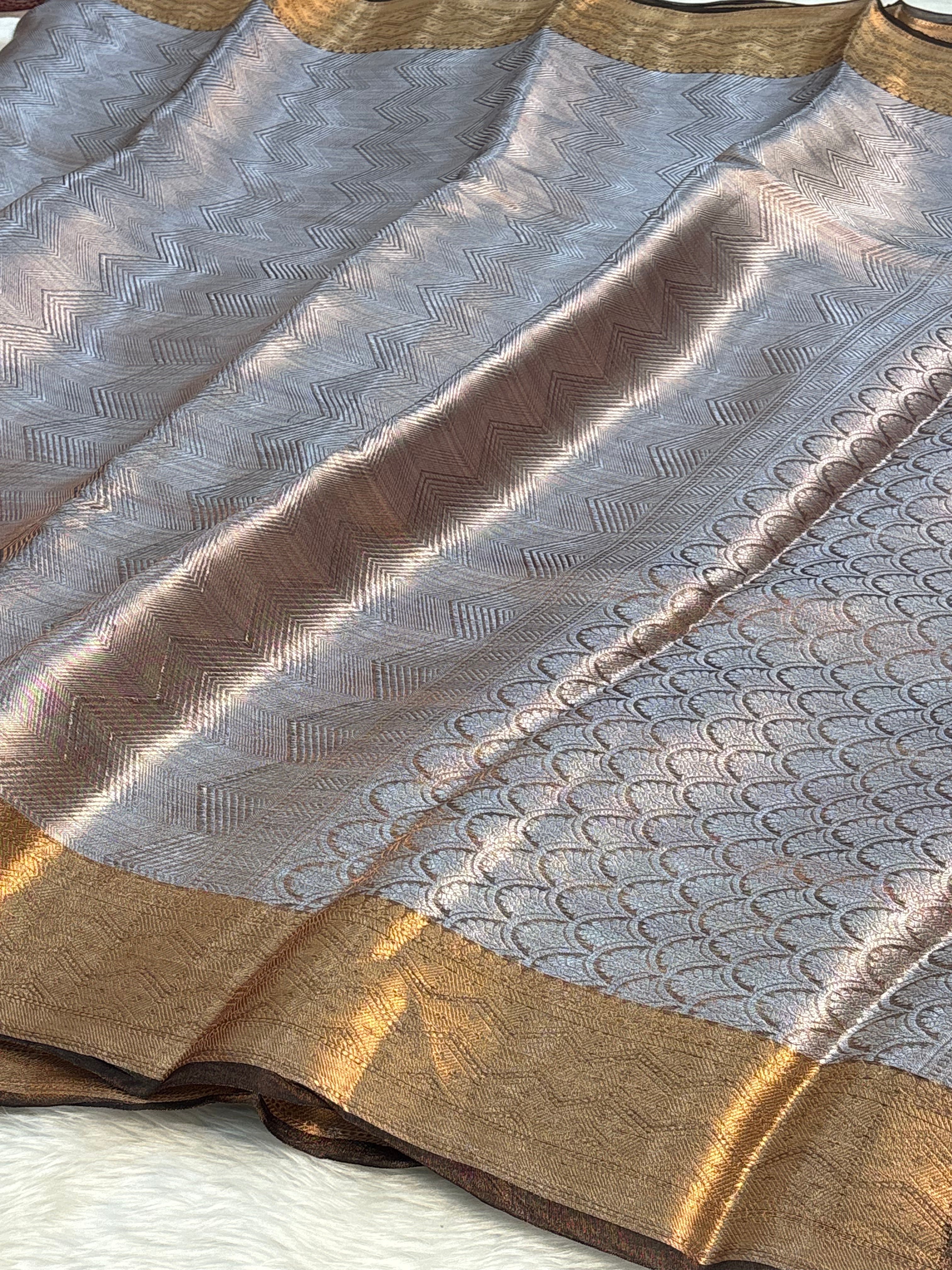 Brown Handloom Tissue Banarasi Brocade Saree