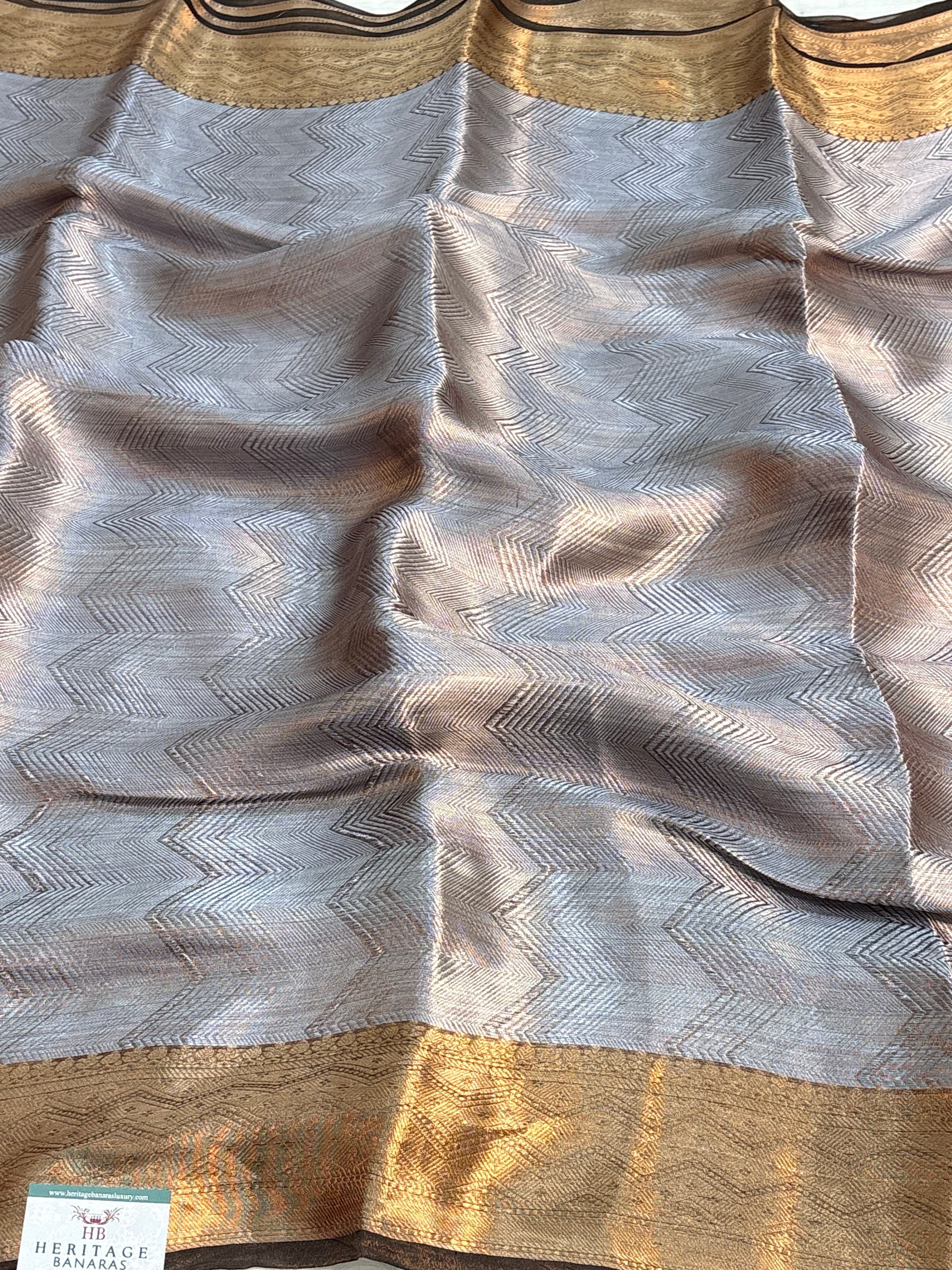 Brown Handloom Tissue Banarasi Brocade Saree