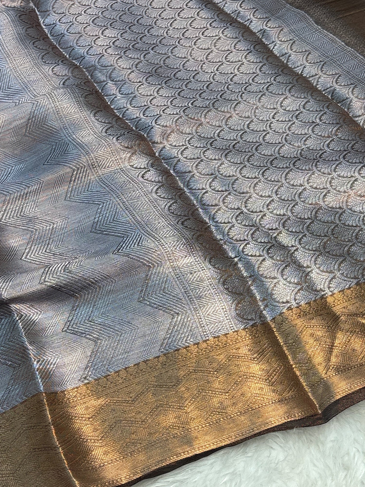 Brown Handloom Tissue Banarasi Brocade Saree