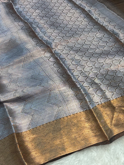 Brown Handloom Tissue Banarasi Brocade Saree