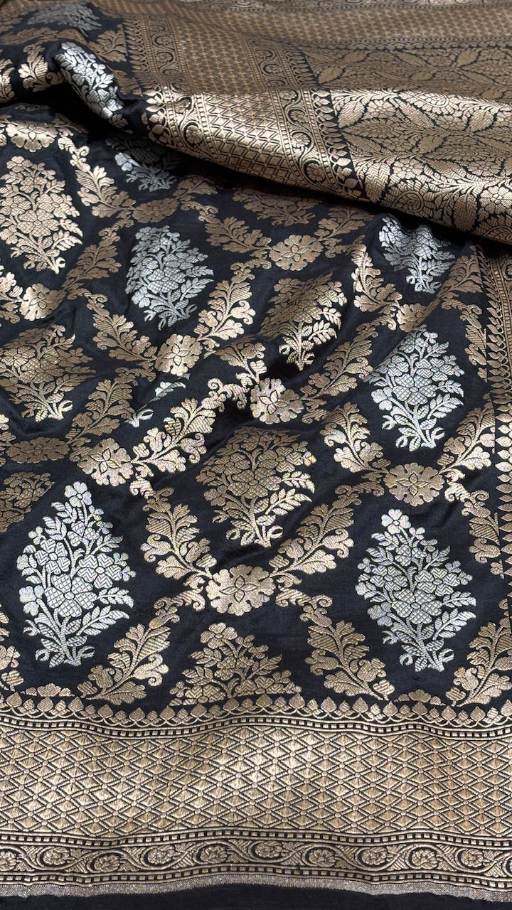 Black Pure Banarasi Katan Silk Saree