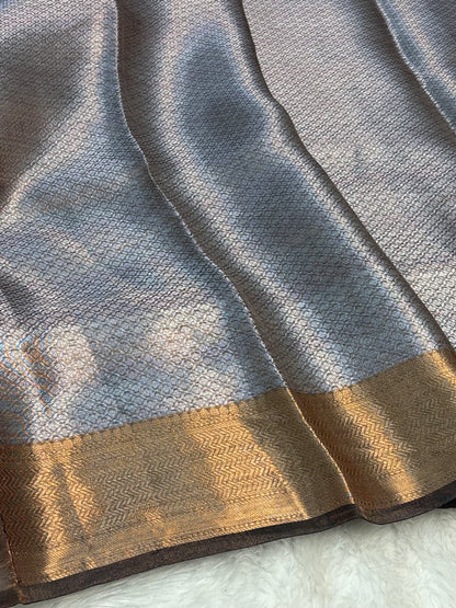 Brown Handloom Tissue Banarasi Brocade Saree
