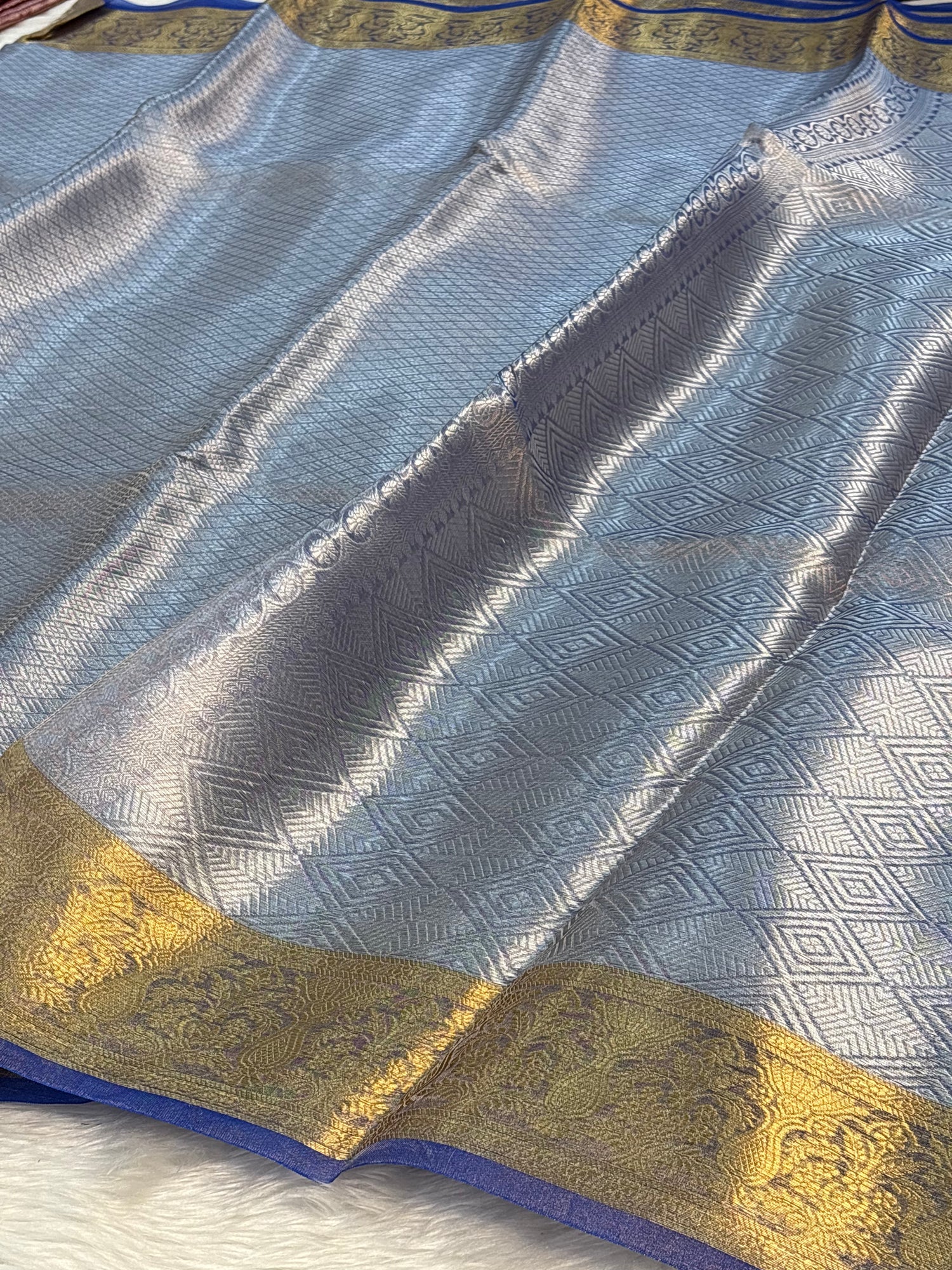 Royal Blue Handloom Tissue Banarasi Brocade Saree