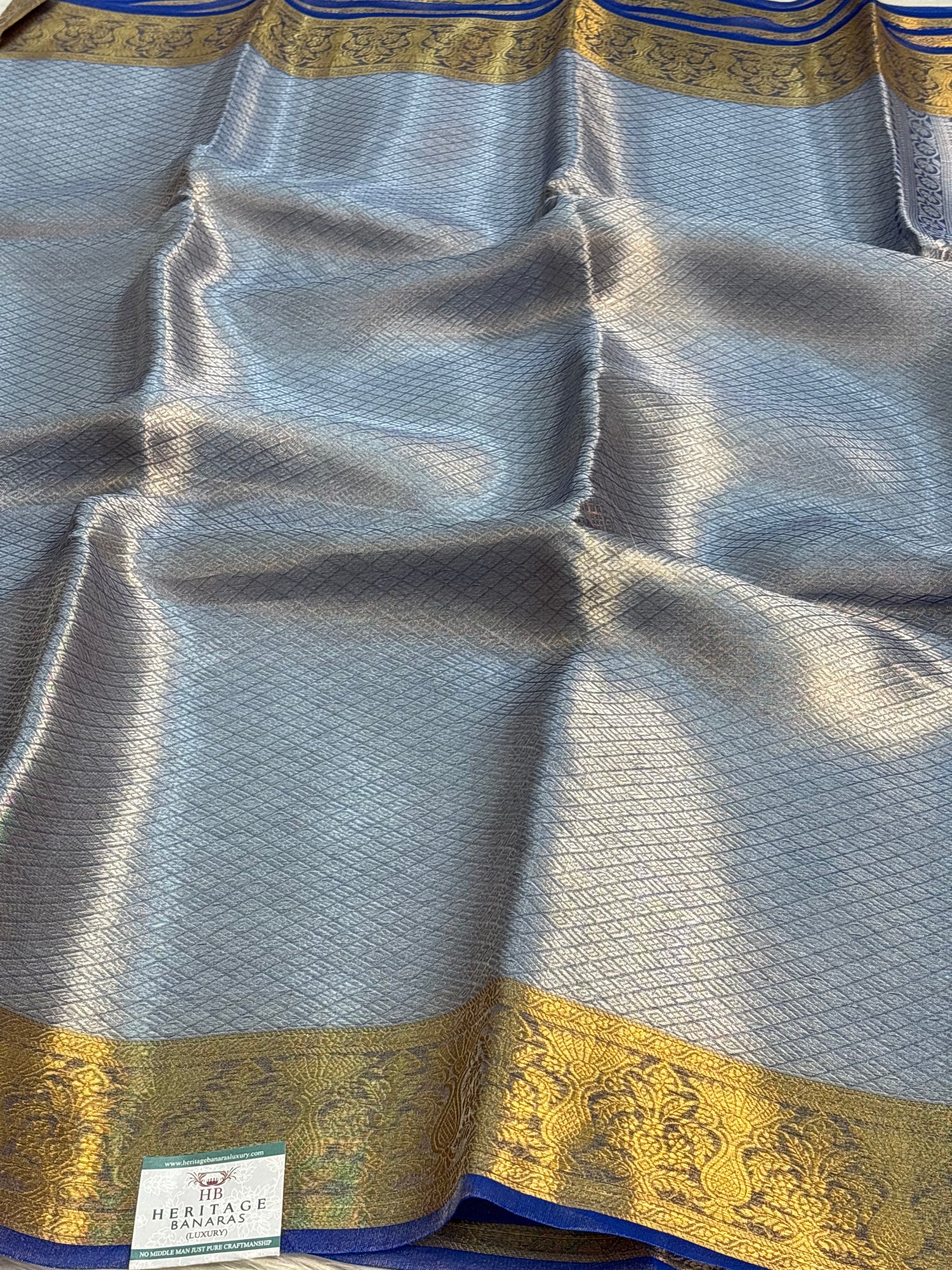 Royal Blue Handloom Tissue Banarasi Brocade Saree