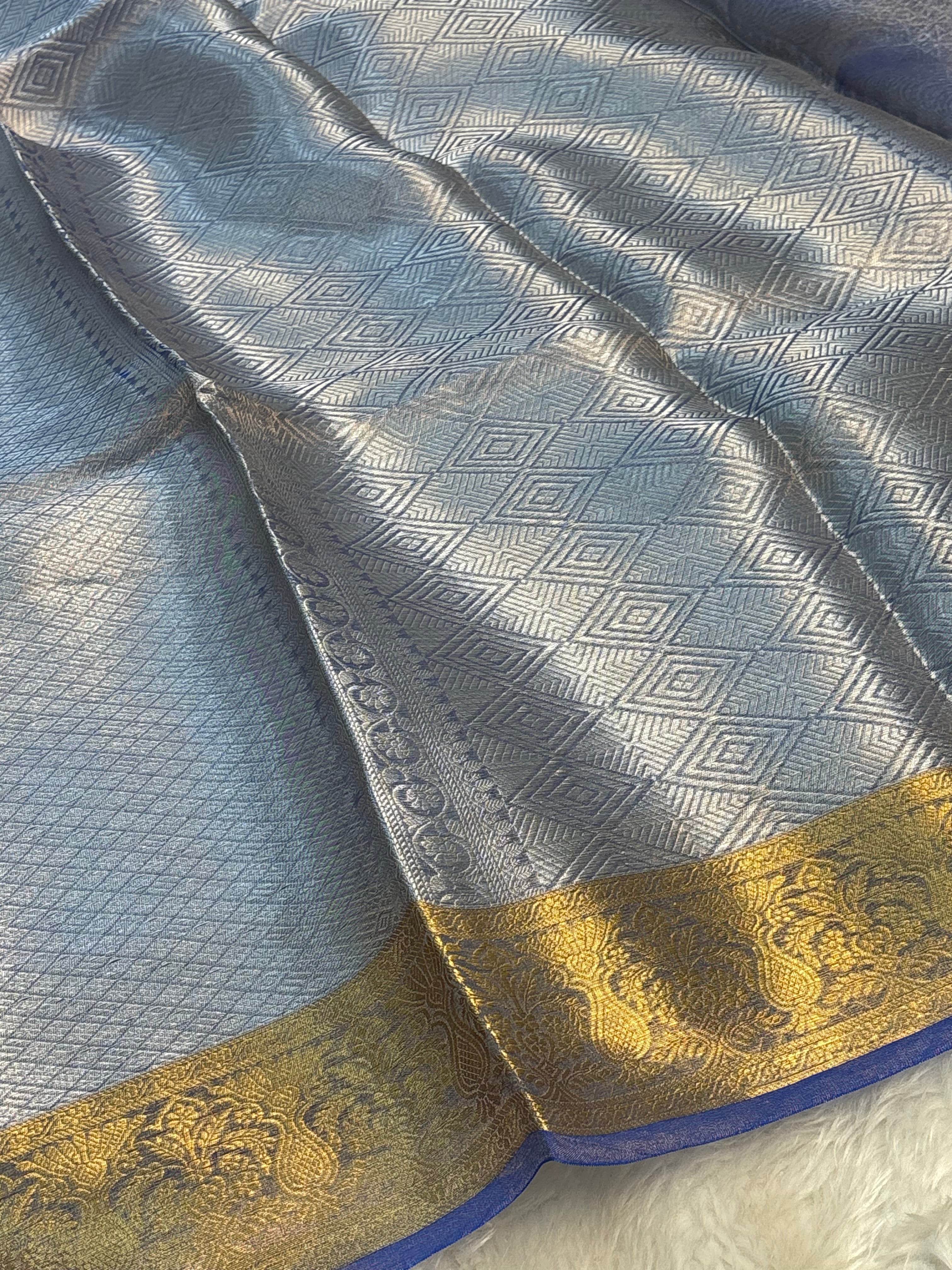 Royal Blue Handloom Tissue Banarasi Brocade Saree